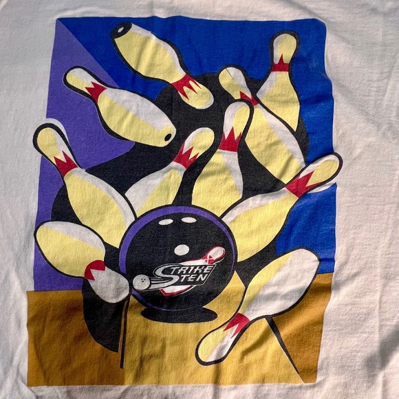 Oneita XL Bowling T-Shirt Mens Cream Fair Vintage ABC Strike Ten Graphic Tee - Picture 10 of 10